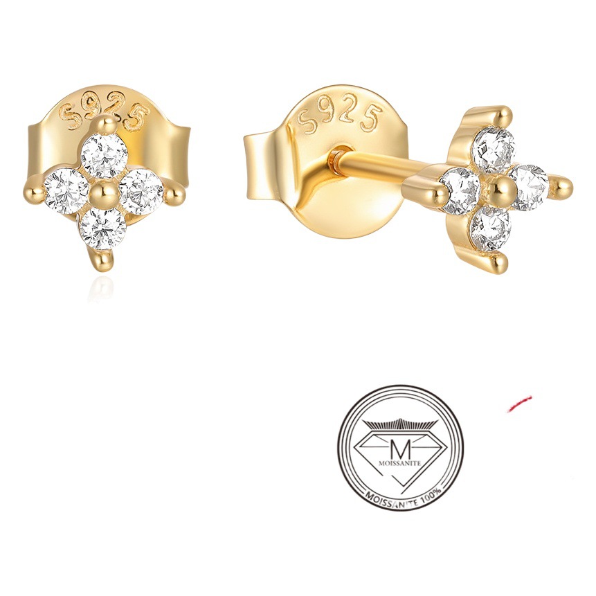 European and American fashion niche design Mosan diamond stud earrings High sense big name s925 sterling silver classic flower stud earrings