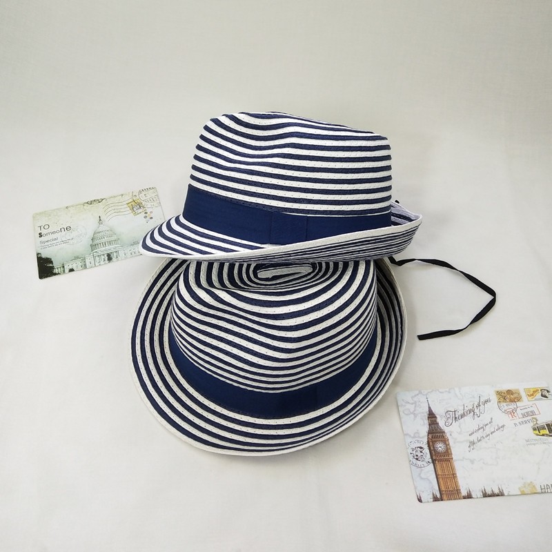 Summer bowler hat female smoky pepper blue and white striped sun hat cool hat holiday travel Sun Hat Jazz hat