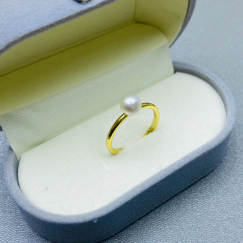 Picture of 2023 freshwater pearl strong light 6-7mm round basically flawless S925 Silver small fresh opening adjustable ring