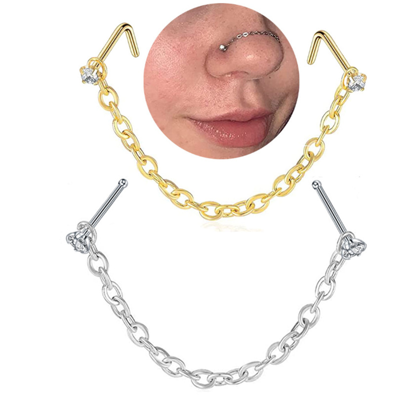 316L Stainless Steel Chain Nose Nail Nose Ring Piercing Jewelry Stylish