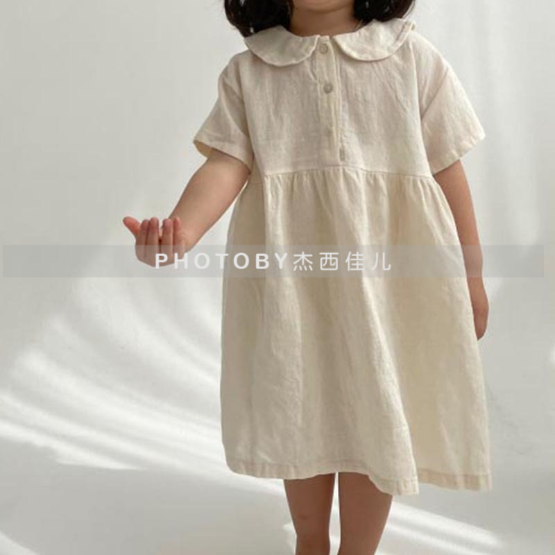 Children's Summer New Girl's Baby Han Faner Retro Small Lapel Cute Cotton Short-sleeved dress 2