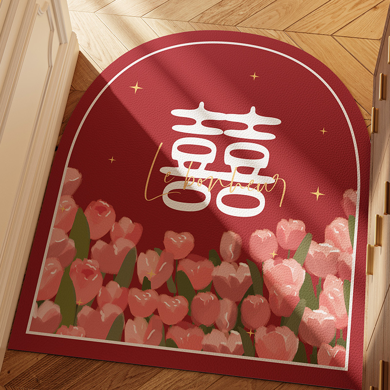 Wedding home mat red festive washable Xi character leather door mat door pvc cut stain resistant mat