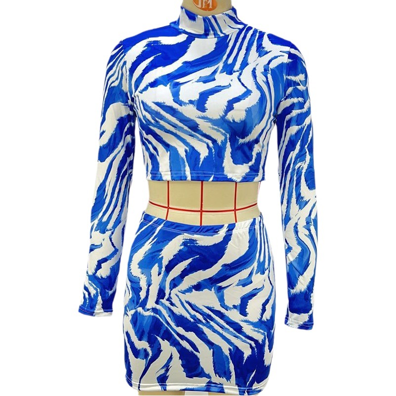European and American Cross-Border Women's Clothing 2024 Autum New Ins Style Zebra Print Crop Top Hip-Covering Short Skirt Suit