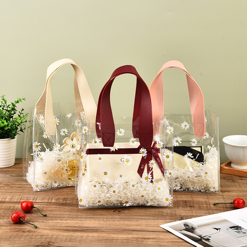 Daisy Transparent Pvc Gift Handbag Ins Mid-Autumn Festival Gift Souvenir Wedding Candy Packaging Bag Customization
