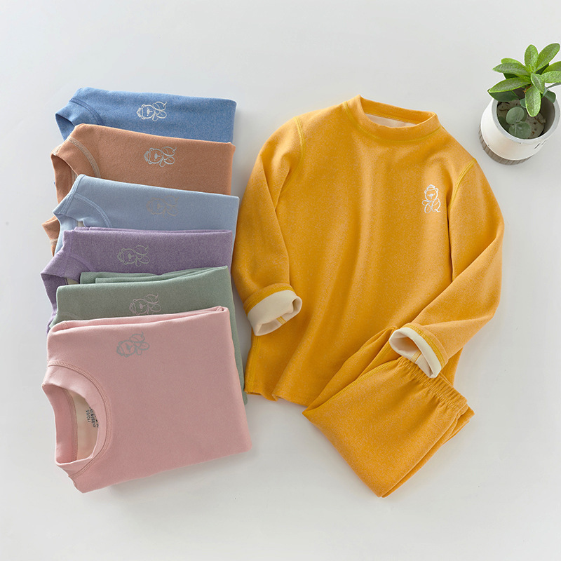 Children's bottoming mid-collar thermal underwear suit autumn and winter baby solid color brushed autumn clothes long pants pajamas two-piece set