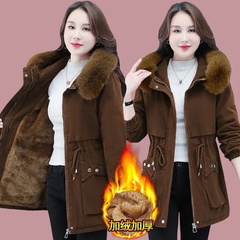 Parka mid-length cotton-padded coat winter new women's loose fleece-lined cotton-padded coat lambswool down jacket thickened coat
