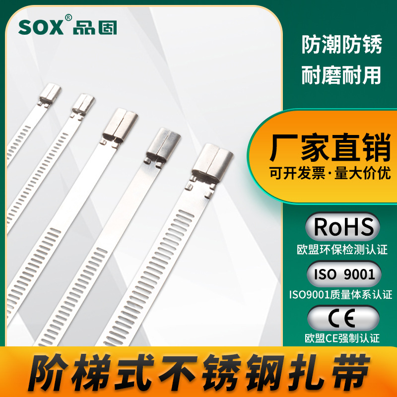 Thickened 304 Stainless Steel Cable Tie Marine Self-locking Binding Belt Sign Cable Plastic Belt Bridge 4.6 Format Cable Tie