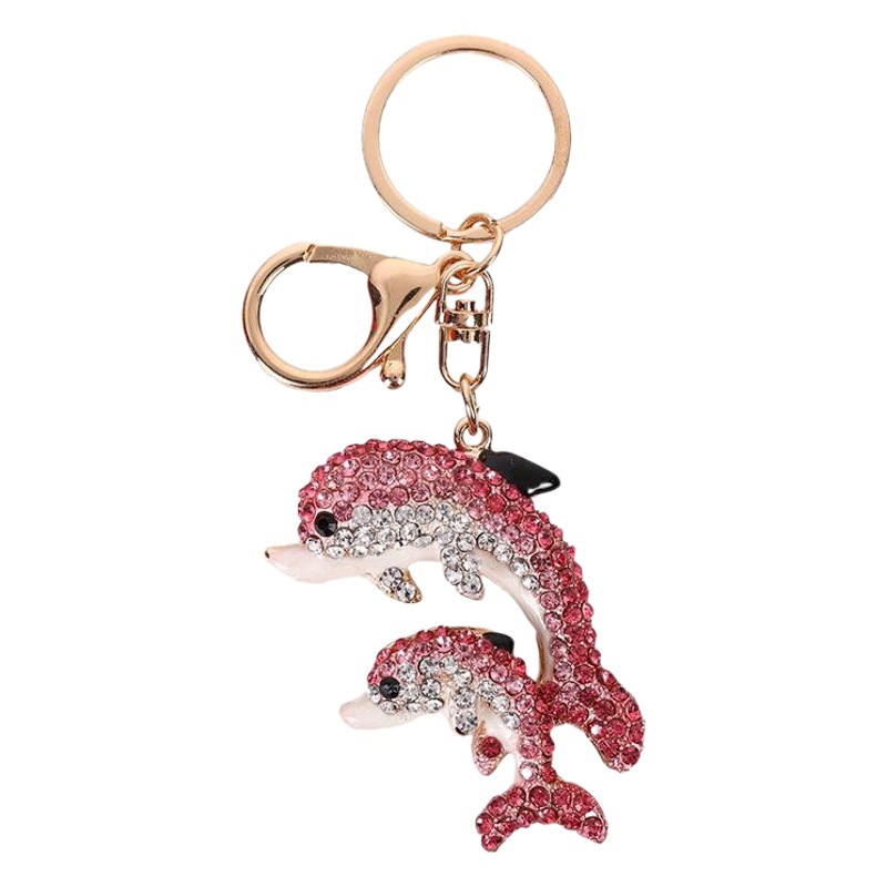 Marine Life Fashion Color Diamond-encrusted Dolphin Korea Keychain Wholesale Metal Cartoon Pendant Creative Small Gift