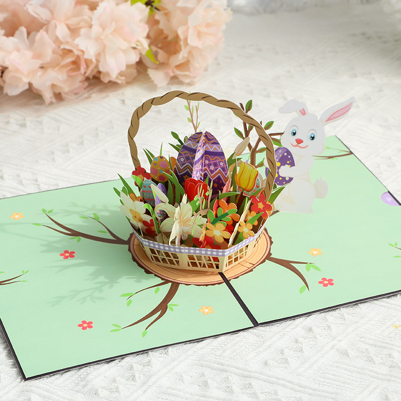 Picture of Easter egg rabbit stereo greeting card creative handmade paper carving Thanksgiving blessing message Amazon card wholesale