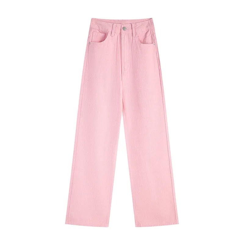 2023 Spring and Summer New Pink All-match Basic Jeans Women's Summer Straight Slimming Loose Wide-leg Pants