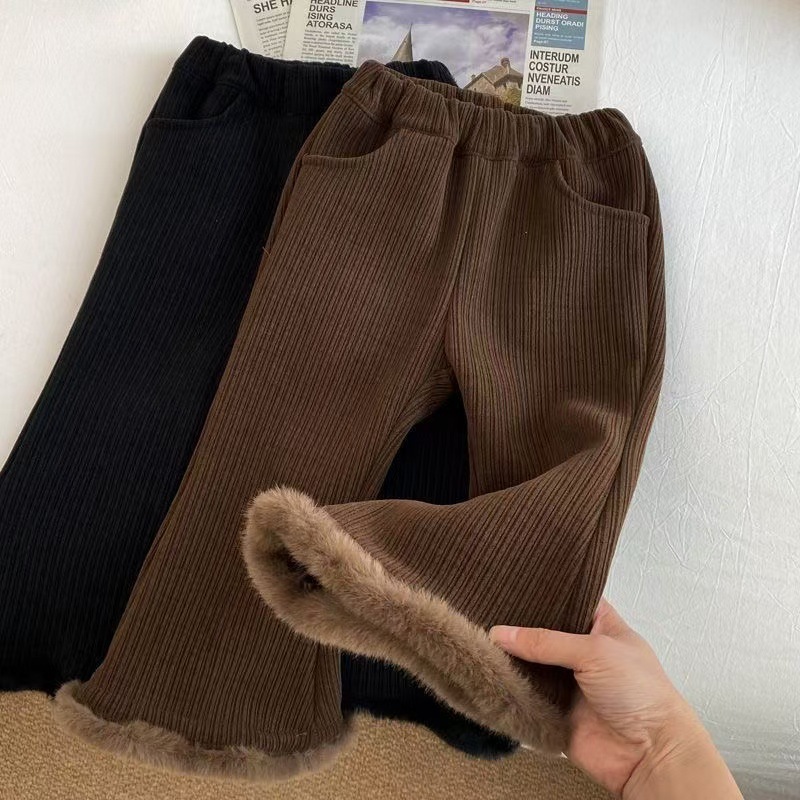 Picture of Girls' Pants Autumn and Winter 2024 New Western-style Flared Pants Small and Medium-sized Children's Fashionable Winter Women's White Fleece-Lashed Pants