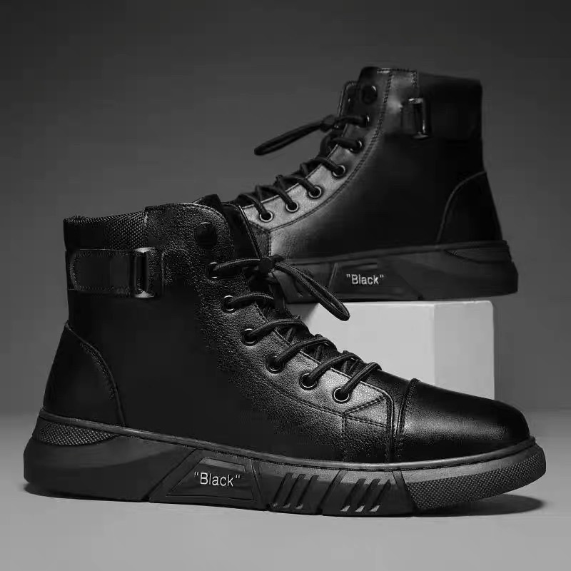Autumn Men's Shoes New High-top Martin Boots Men's Casual Leather Boots Fashionable All-match British Retro Platform Short Boots