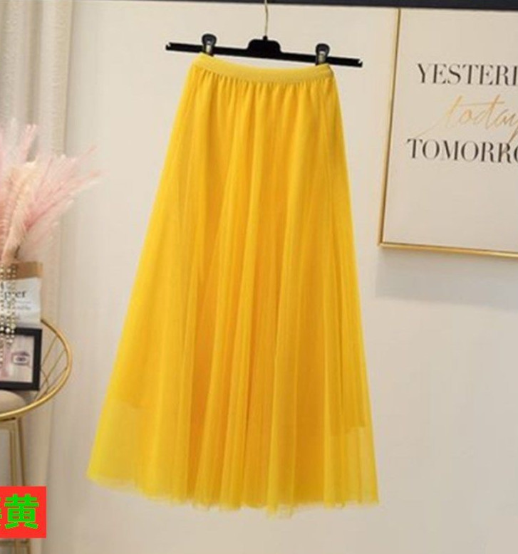 Picture of Veil Skirt Women's Skirt Spring and Autumn 2024 New Solid Color Slim A- line Skirt Mid-length Gauze Skirt