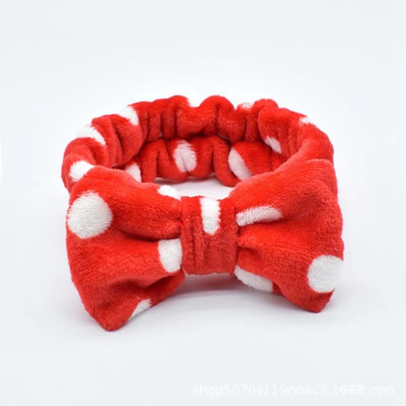 Picture of Korean Style Cute Dot Striped Headband Bow Hair Band Plush Hair Accessories Face Wash Hair Band Makeup Mask