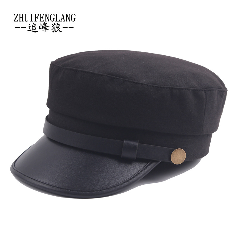 Peaked Cap Men's Summer Sun Hat Korean Style Fashion Casual Flat Hat Women's Trendyy Beret Leather Brim Navy Hat