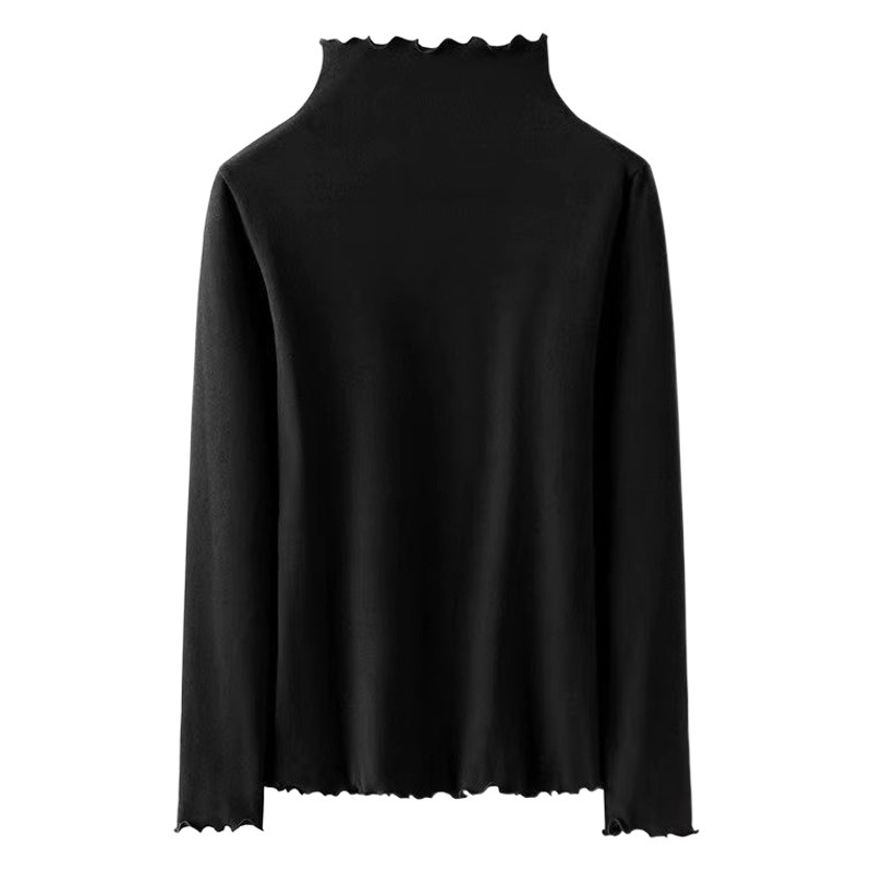 German velvet bottoming shirt women's autumn and winter 2024 new wooden ear long sleeve T-shirt half high collar warm jacket