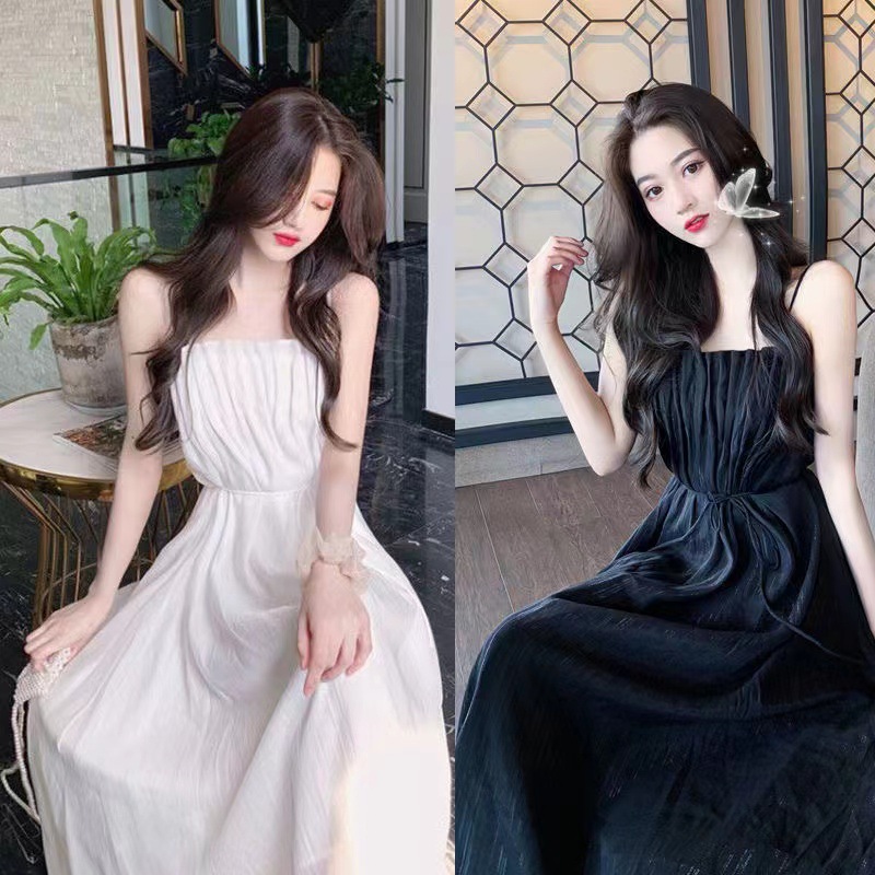 Sling Long Dress Fairy Mori 2024 New Slim Look High Elegant Elegant Waist dress Children Summer