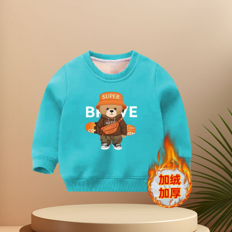 Children's Wear Boys' fleece-lined Sweatshirt Autumn and Winter 2024 New Children's Cartoon Casual Sweatshirt Boys' Warm fleece-lined Sweatshirt
