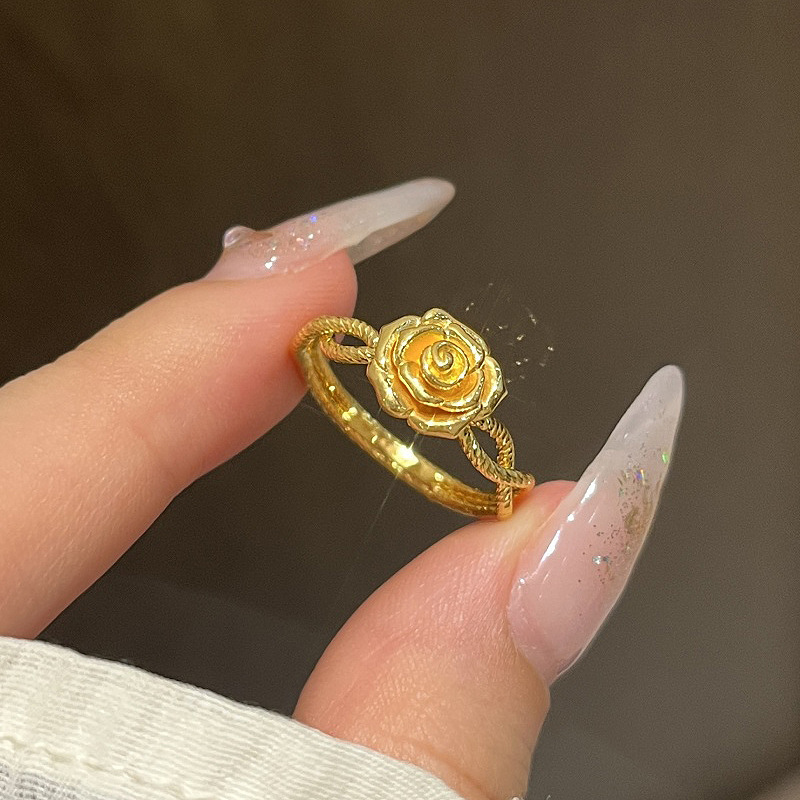 Red Riding Book Explosion Thorn Vine Rose Ring Fashion Temperament Hollow Twist Design Sliding Mouth Adjustable Finger Ring