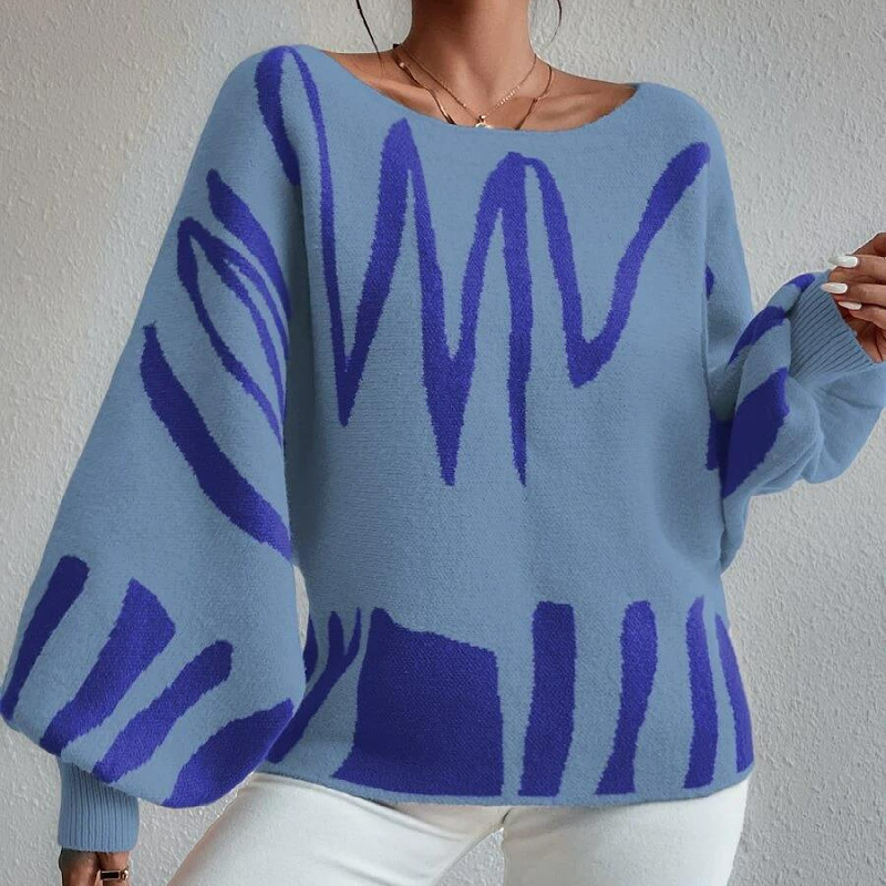 Picture of European and American Foreign Trade New Loose Pullover Knitted Sweater Women's Cross-Border Amazon Lantern Sleeve Design Sweater for Women