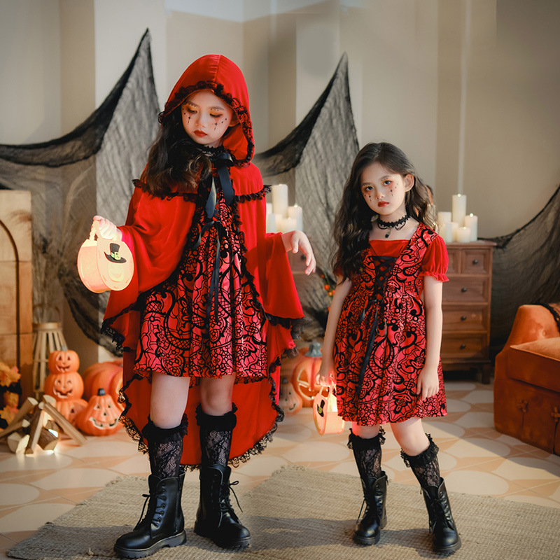 Halloween Kidsren's Costumes Christmas Costumes Little Red Riding Hood Shawl Cloak Pastoral Style Girls Cinderella Cos Costumes