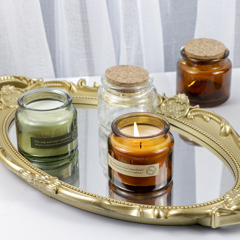 Picture of Brown Cork Scented Candle Glass Jar Handmade Glass Candle Holder Candle Jar Sealed Scented Candle Cup