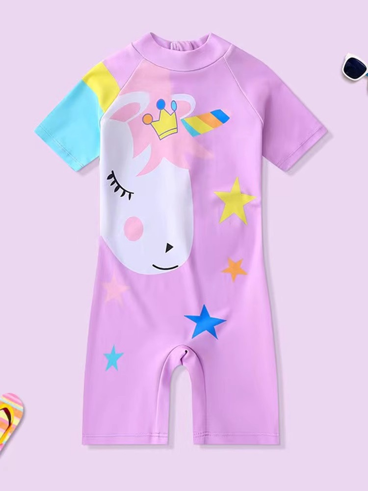 Picture of 2024 Girls' Swimsuit Cartoon Short Sleeve Children's One-Piece Swimwear for Ages 3-6 Boys' Swimwear Set with Cartoon Swim Cap