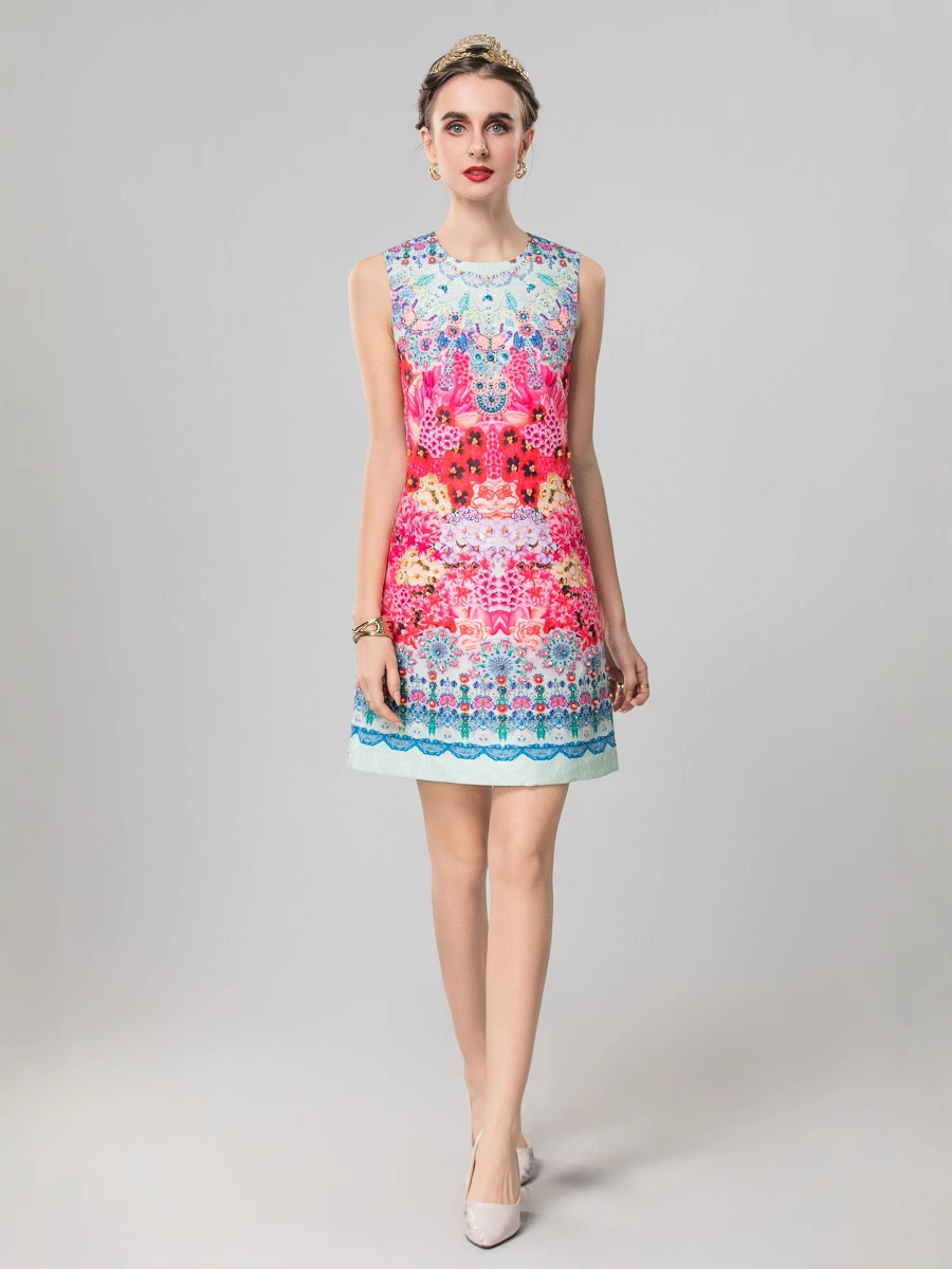 2025 new summer positioning colorful embroidered ball hand nail beads slim A dress