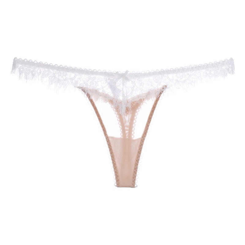 Aliexpress Ins French Cut Out Eyelashes Lace Milk Silk Sexy Lace Thong Women's Seamless Underwear Wholesale
