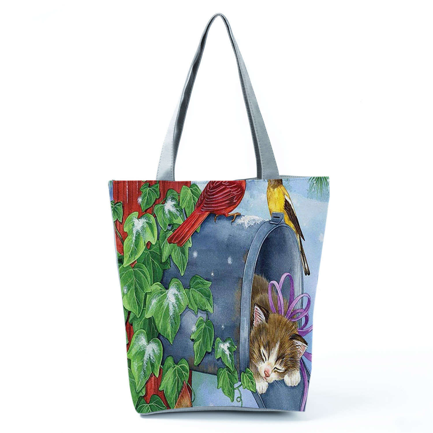 Picture of New cute flower cat printed shoulder bag portable travel storage bag large capacity outdoor tote bag