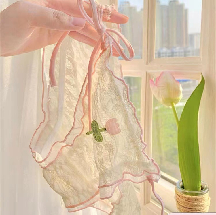 Pink Flower Fairy ~ sweet pure style girl's high slit lace underwear women's sexy new women's underwear