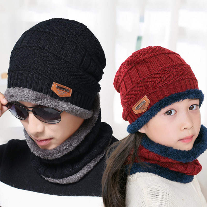 9524 Autumn and Winter Velvet Hat Men's Knitted Hat Neck Scarf Two-Piece Set Ear Protection Woolen Hat Cross-Border Hat Factory