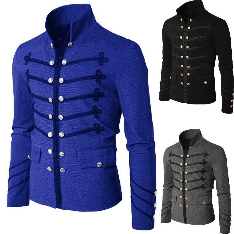 Picture of Wish Amazon eBay Foreign Trade Embroidered Double Row Button Solid Color Men's Jacket Cardigan Long Sleeve Performance Clothing