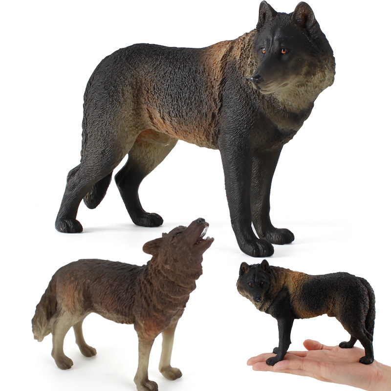 Picture of Solid simulation wild animal wolf model roaring Wolf big gray wolf children's hand toy early education cognitive ornaments