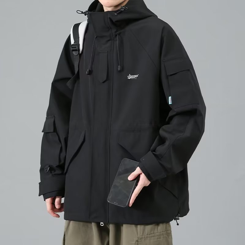American-style functional jacket men's spring and autumn fashion brand new loose workwear hooded windbreaker jacket