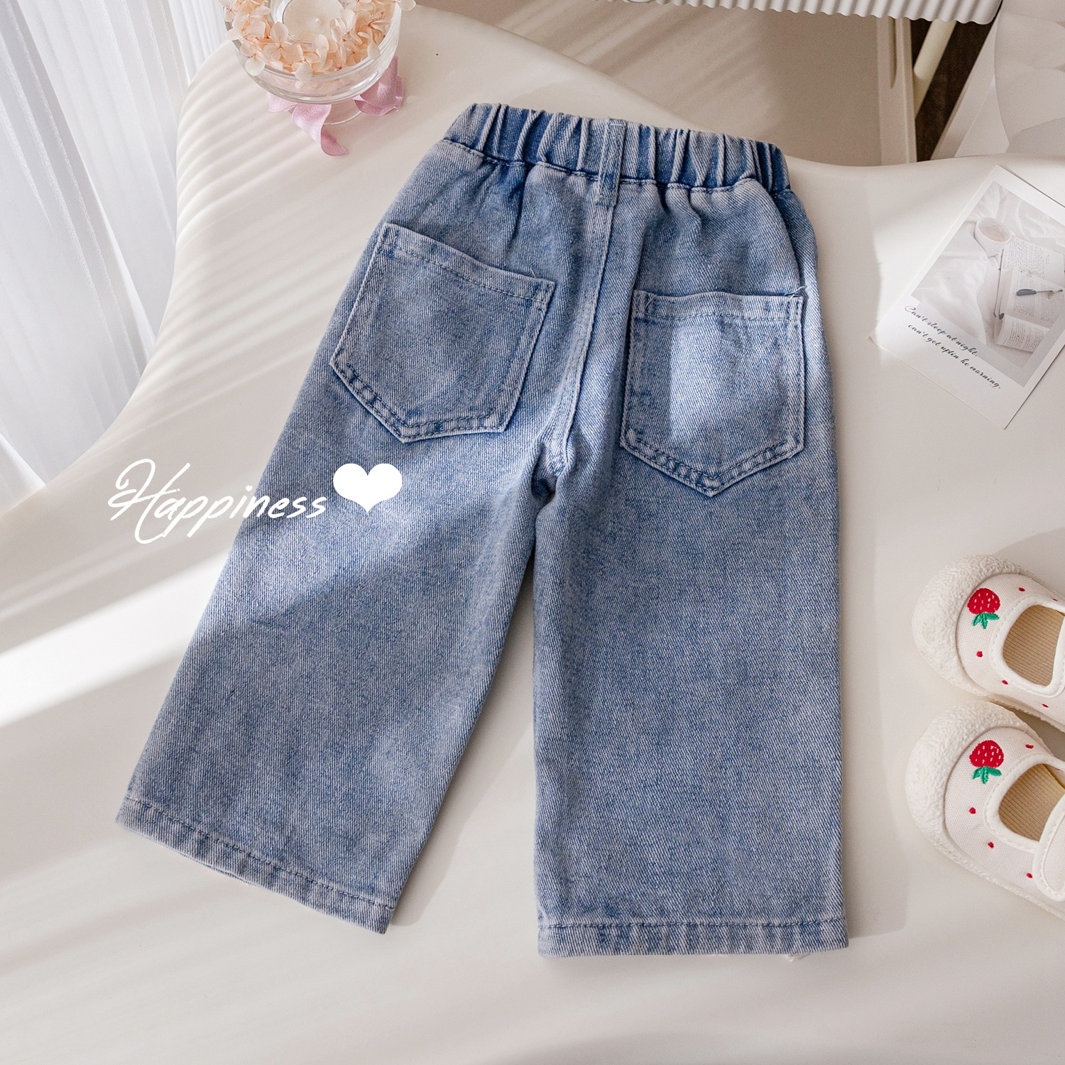 Picture of Girls' Jeans Spring and Autumn New Fashionable Lace Lace Casual Pants Baby Female Korean Style Western Style Straight Trendy Trousers
