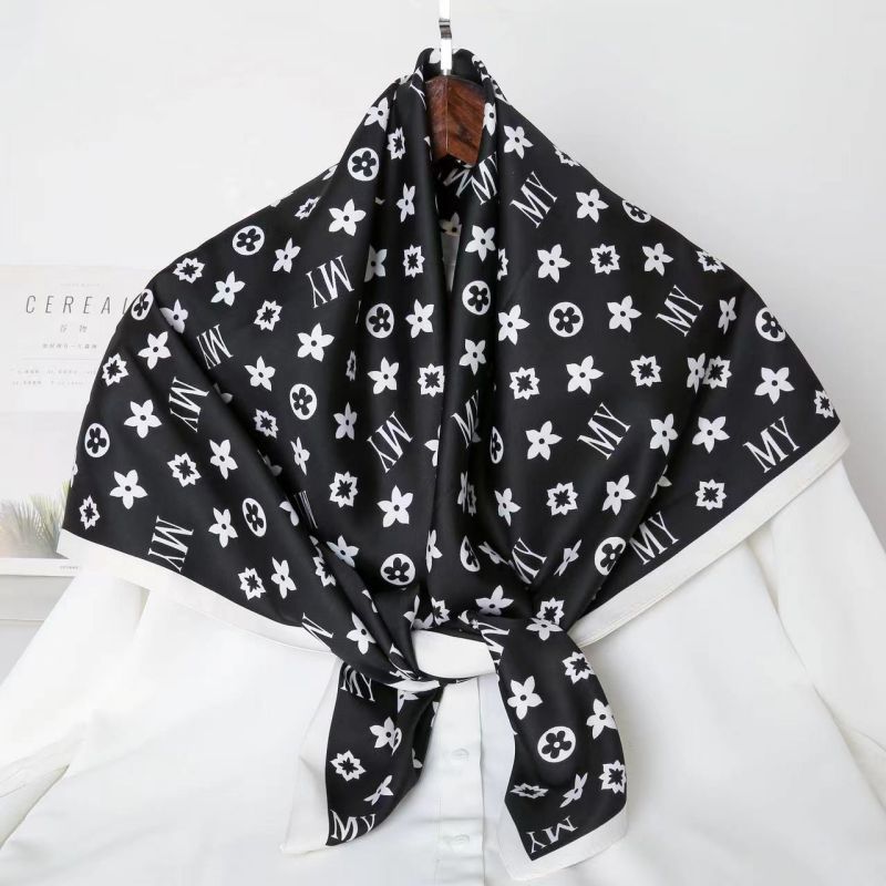 Picture of Autumn and winter all-match shawl animal printed black and white simple large square 90*90CM imitation silk twill silk scarf for women