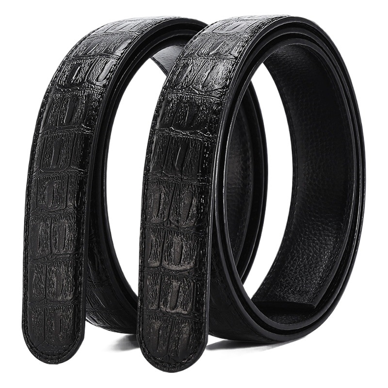 2021 Crocodile Pattern Automatic Buckle Strap Casual Young and Middle-Aged Black Genuine Leather Manufacturer Wholesale Crocodile Pattern Genuine Leather
