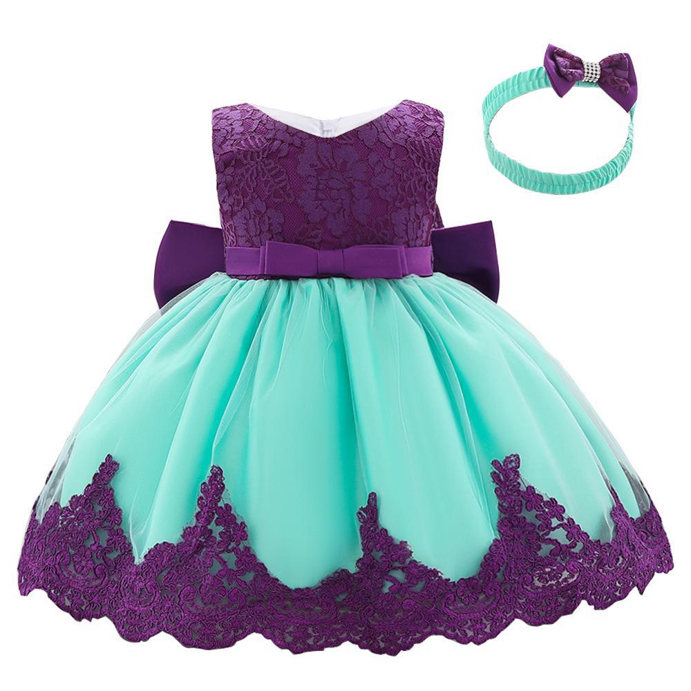 Picture of Amazon Baby Dress Big Bow Lace Wedding Dress Princess Dress Baby One Year Old Washable Dress with Hairband