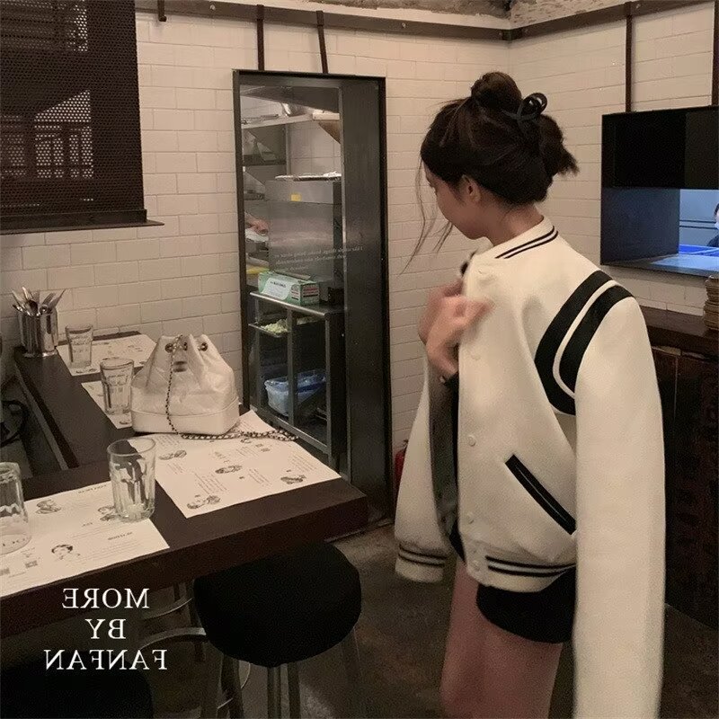 American White Baseball Suit Women's Jacket Coat 2024 New Explosions High-end Casual Top Autumn and Winter