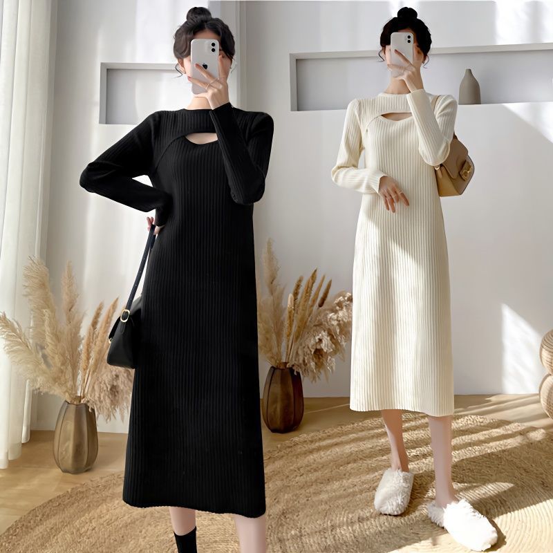 Picture of French style inner wear dress women's autumn and winter 2023 new style with overcoat mid-length over-the-knee hollow design bottoming dress