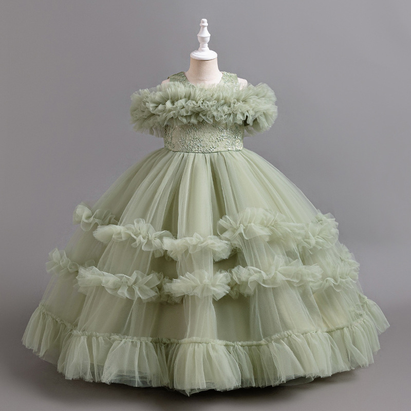 Picture of Foreign Trade Cross-border European and American Style Girl's Dress Long Piano Playing Flower Girl's Wedding Dress Tutu Dress Birthday in stock Hot Sale