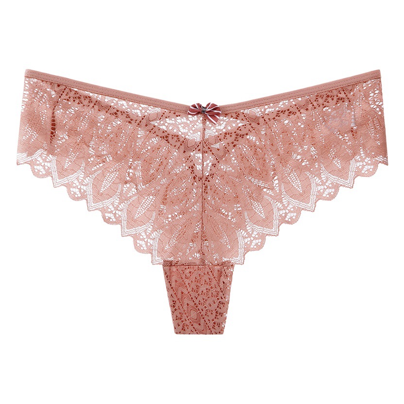 European and American Sexy Mid-Waist Bow Cross Underwear Women's Lace Hollow Cotton Crotch Sports Breathable G-string for Women
