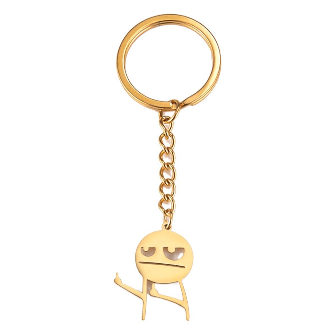 Cool fun simple stroke sticker pendant keychain stainless steel middle finger up schoolbag keychain car key