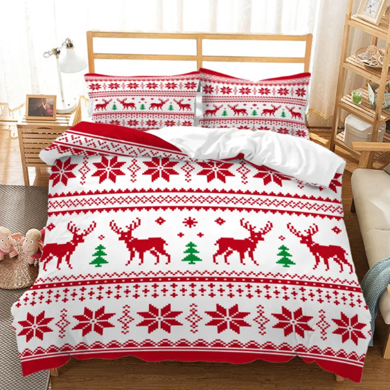 3D digital printing Christmas series three-piece set Amazon cross-border holiday decoration to map bedding kit