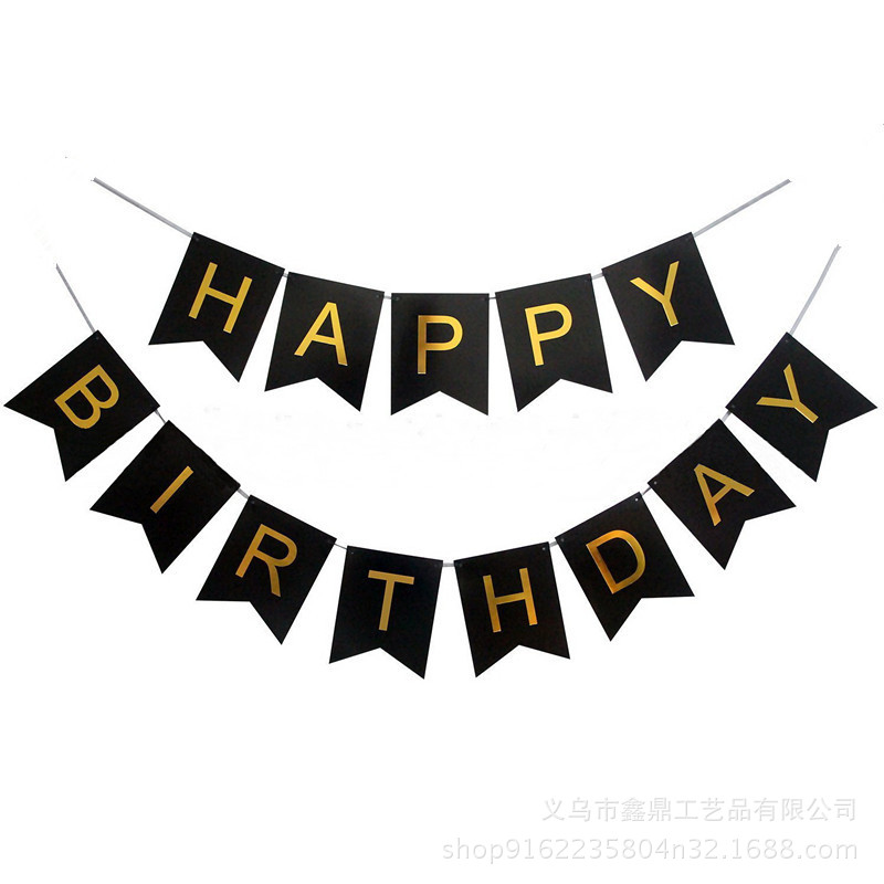 Picture of Amazon Letter Flag Banner Balloon Rain Silk Curtain suit Black Gold Birthday Party Party Decoration Arrangement Supplies