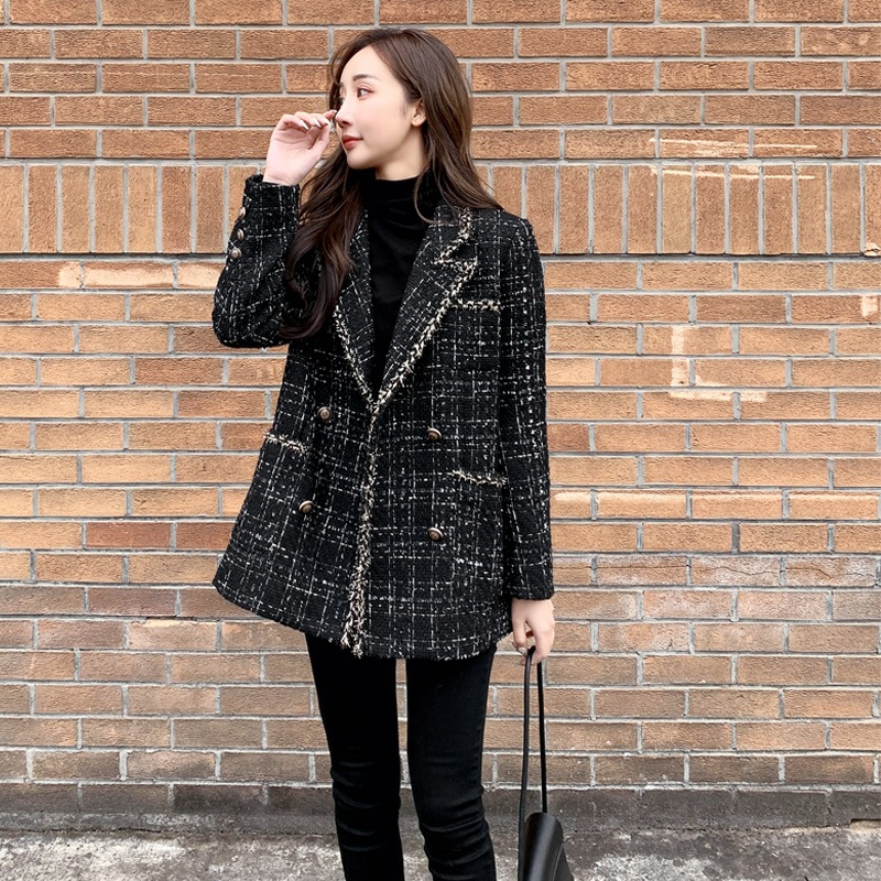 Plus Size Fat mm Small Fragrant Style Woolen Outwear Women's Spring & Fall Loose Lady Tweed Classy Suit Top