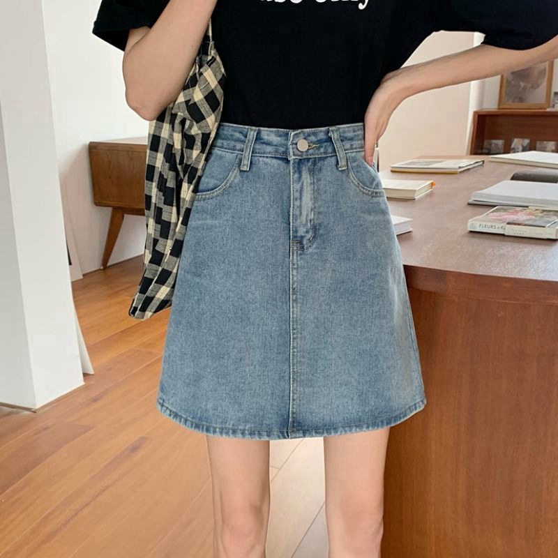 Summer Korean-style 2022 New Arrival Skirt Female Student All-match Slimming High Waist Short Hip Denim Skirt for Women