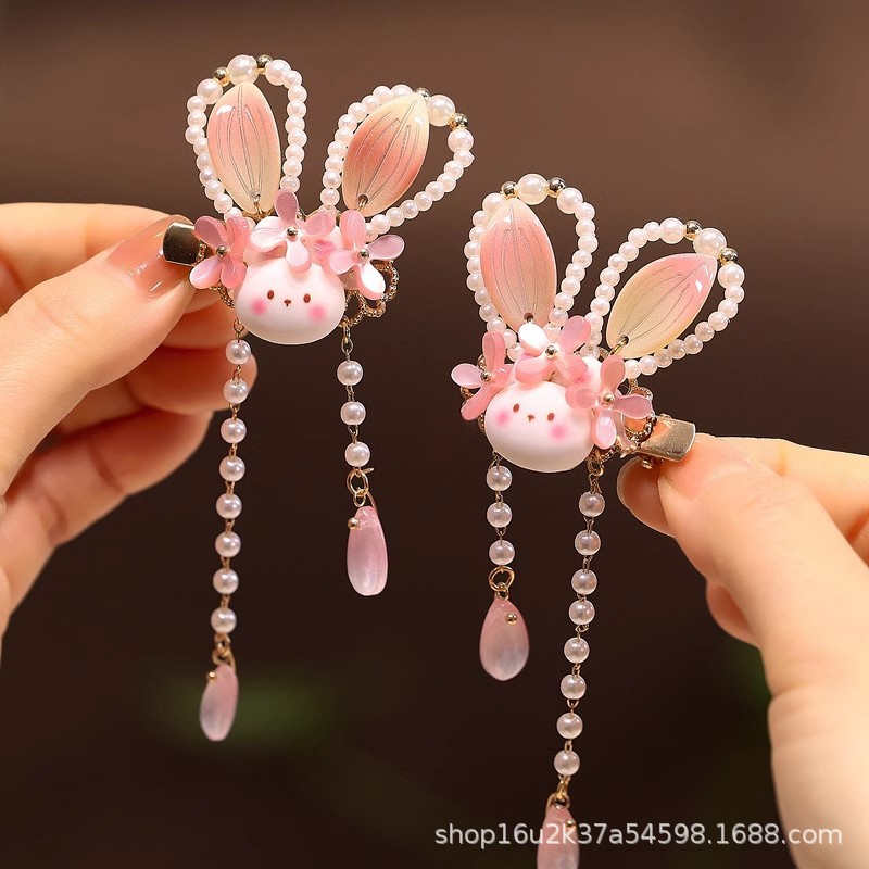 Hanfu Hair Accessories Beaded Pearl Rabbit Ears National Style New Chinese Style Children's Hairpin Baby Antique Tassel Headwear
