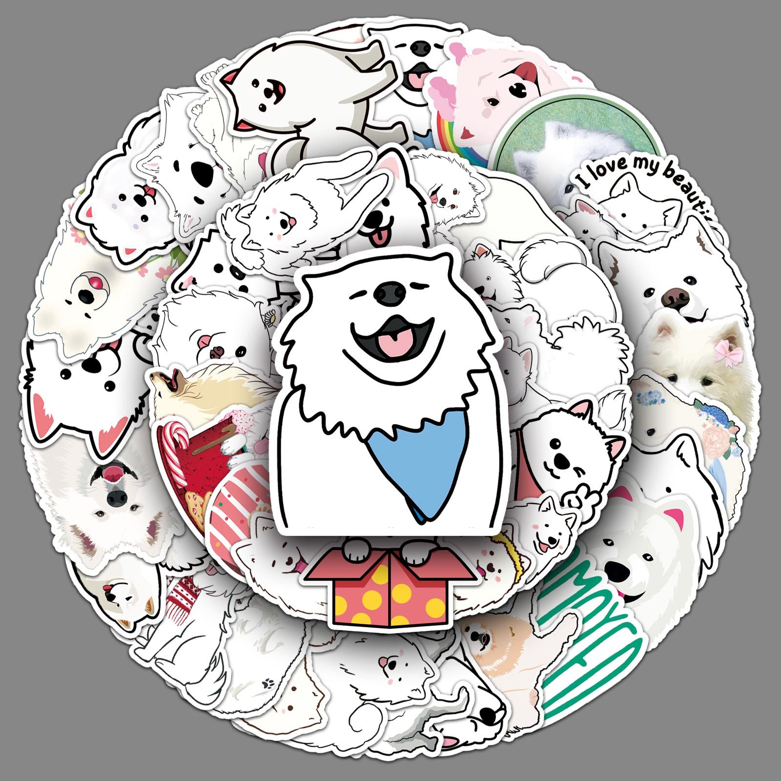 50 Samoyed Graffiti Cartoon Cute Dog Children Goo Card Wholesale Decorative Water Cup Luggage Sticker Waterproof